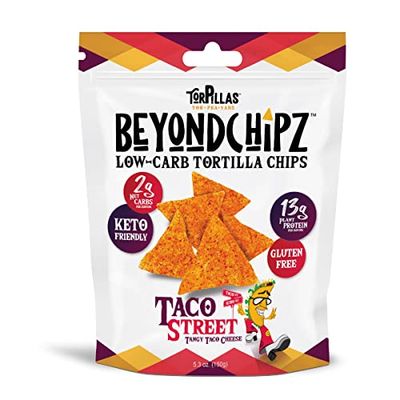 BeyondChipz Low Carb Tortilla Chips, Taco Street, Keto Friendly, Gluten Free, One 5.3oz Bag