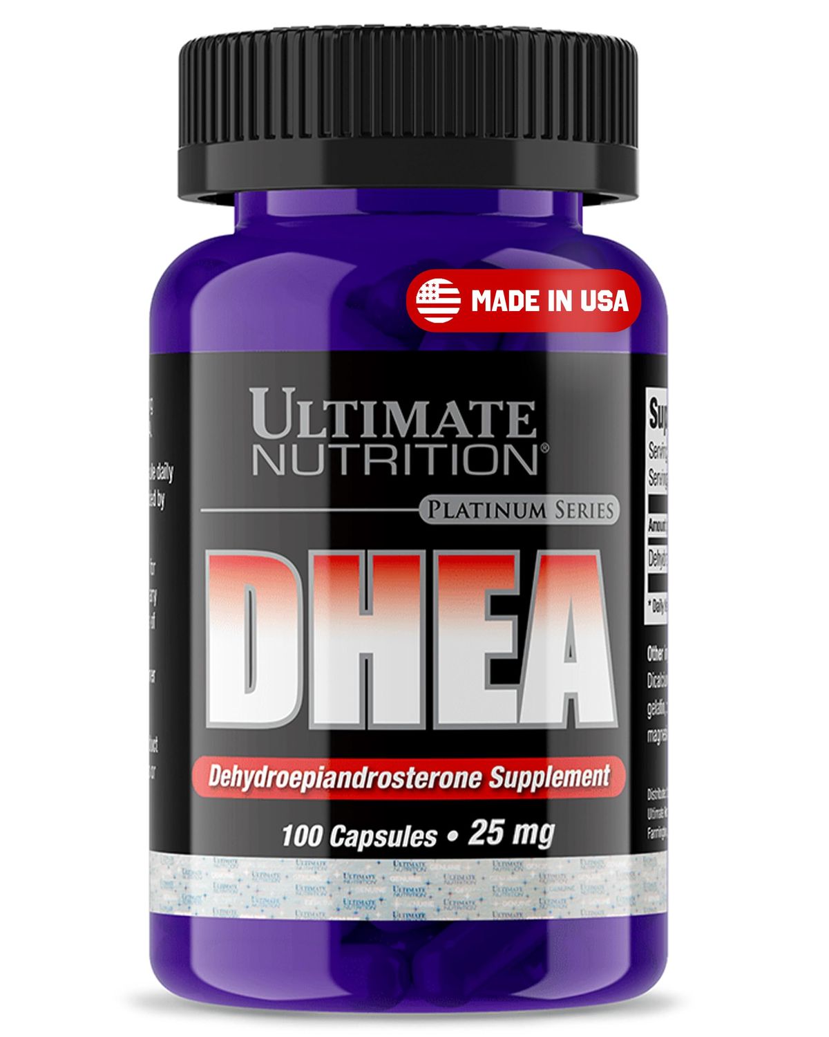 Ultimate Nutrition DHEA Supplement for Men Women, 25mg - Max Strength Testosterone, Libido Metabolism Booster for Hormonal Balance Lean Muscle Growth - Pure Dehydroepiandrosterone, 100 Capsules