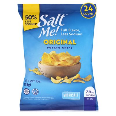 SaltMe! Original Potato Chips - 24 count 1oz Bags - 50 Less Sodium, Kosher, Non-GMO, Gluten Free - Less Salt, Great Flavor