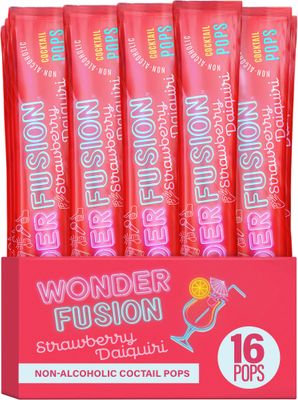 Wonder Fusion Non-Alcoholic Strawberry Daiquiri Cocktail Freeze Pops - 16 Ice Pops Refreshing Freezer Bars Great for the Beach, BBQs, Picnics, Parties Kosher