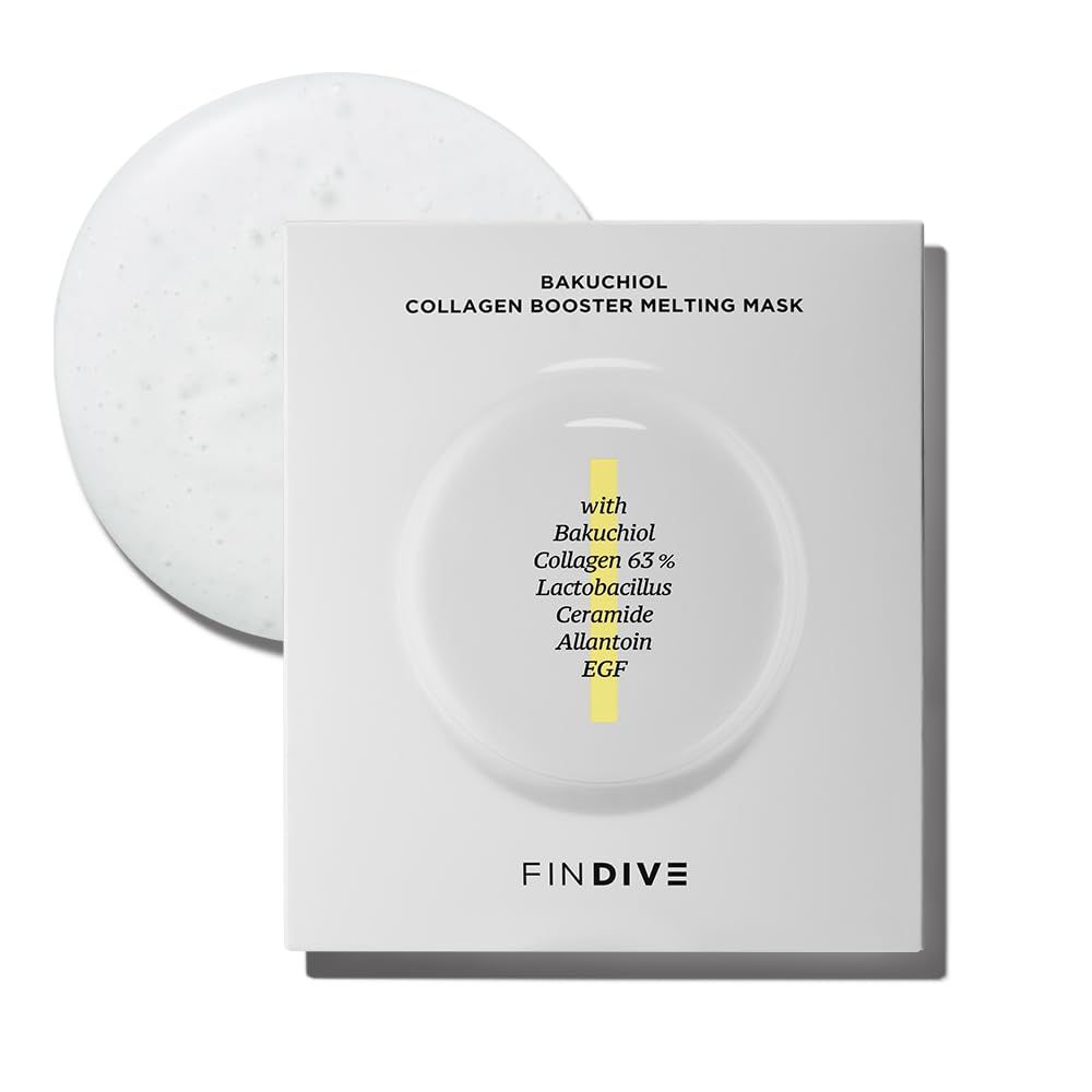 FINDIVE OFFICIAL Bakuchiol Collagen Booster Melting Mask, Bakuchiol, Plan-Based Retinal Alternative, Collagen 63, Lactobacillus, Ceramide, Allantoin, 1.05fl.oz x 5sheets