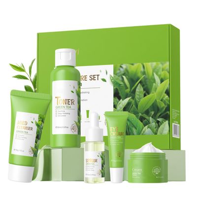 Green Tea Skin Care Kit Teenage Girls Gifts - Teen Skin Care Set - with Face Eye Cream,Toner,Serum,Cleanser Face Wash - Easter Gifts for Women - Travel Essentials for Women (5PCS)
