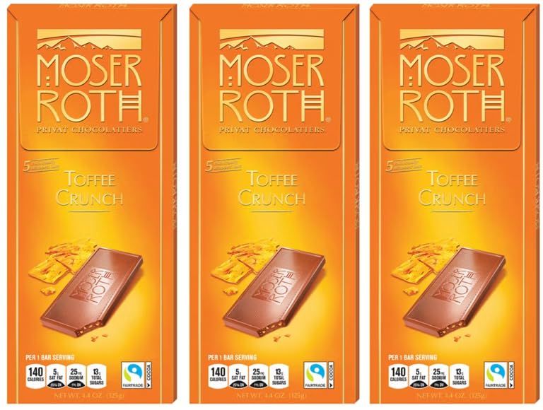 Roth Moser Toffee Bits Milk German Cacao Bar 4.4oz Each, Indivually Wrapped Chocolate Squares, Snack Snacking Food Treat, 3 Pack