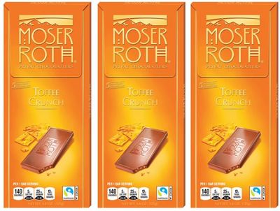 Roth Moser Toffee Bits Milk German Cacao Bar 4.4oz Each, Indivually Wrapped Chocolate Squares, Snack Snacking Food Treat, 3 Pack