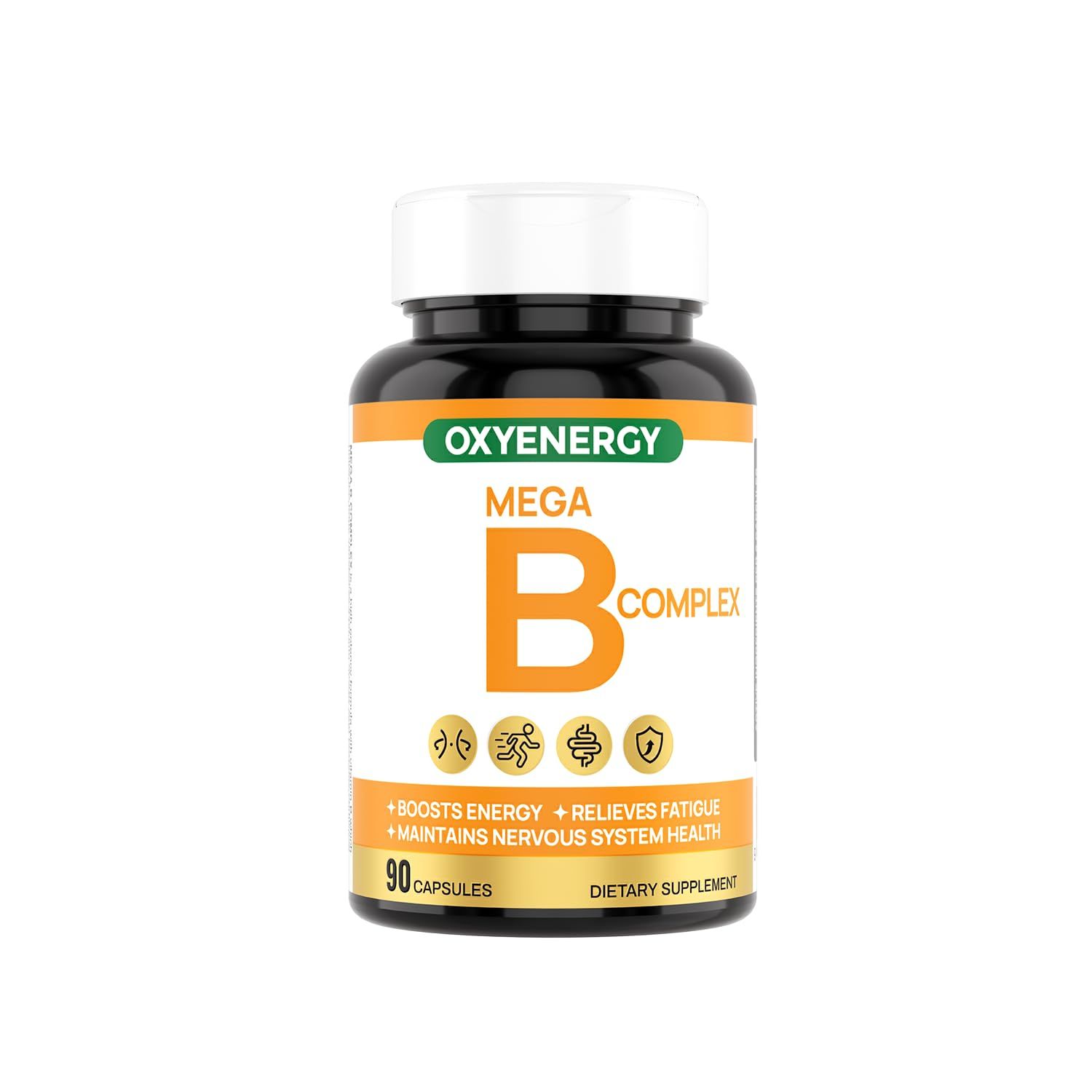 OxyEnergy Mega Vitamin B Complex for Women and Men, with Choline Inositol Biotin Folic Acid B1 B2 B3 B5 B6 B12, Neurological Health Support Cellular Energy - 90 Capsules,45Days Supply