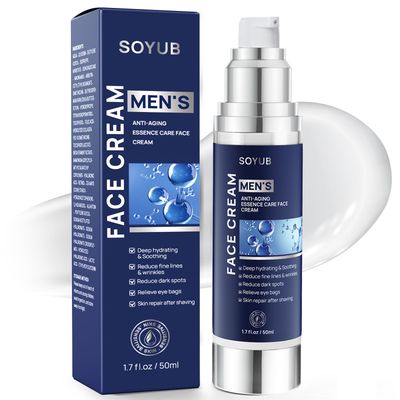 PHIEDE 6-in-1 Face Cream for Men, with Hyaluronic Acid, Vitamins E, Collagen - Anti Aging Wrinkle Mens Face Moisturizer, Eye Bags Treatment, Soothing After Shave Lotion Cream -1.7 oz