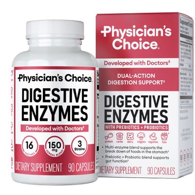 Physician&#39;s CHOICE Digestive Enzymes - Multi Enzymes, Organic Prebiotics Probiotics for Digestive Health Gut Health - Meal Time Discomfort Relief Bloating - Dual Action Approach - 90 CT