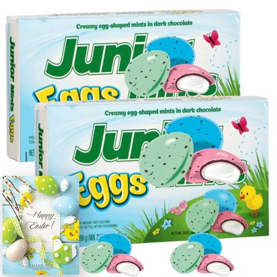 Junior Eggs Mints Creamy Mints Chocolate Coated Easter Basket Stuffer Filler Egg Hunt Party Favor Treats 2 Theater Boxes (Each 3.5 oz.)