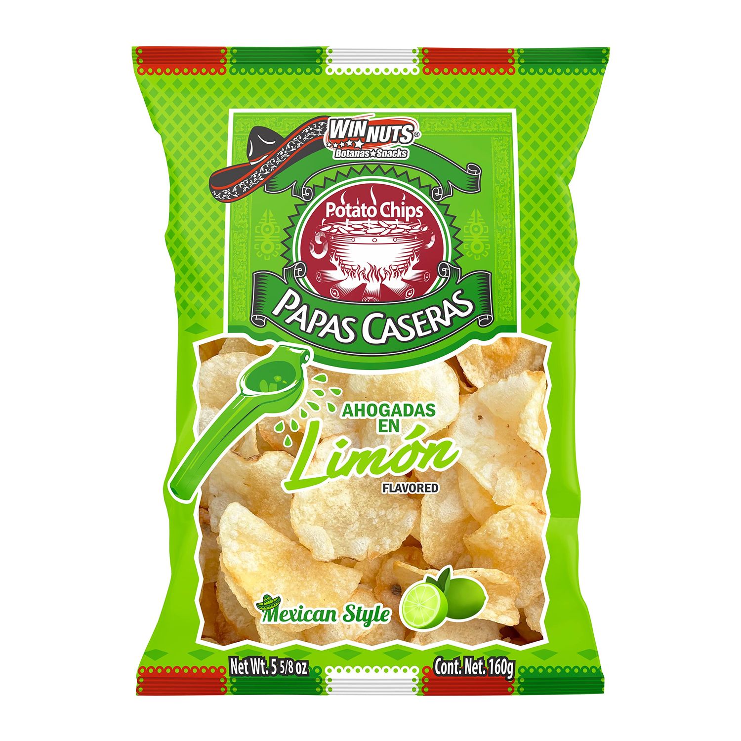 Winnuts Papas Caseras Lim n 5.6oz (Lemon Flavor Kettle Chips) (3 pack)