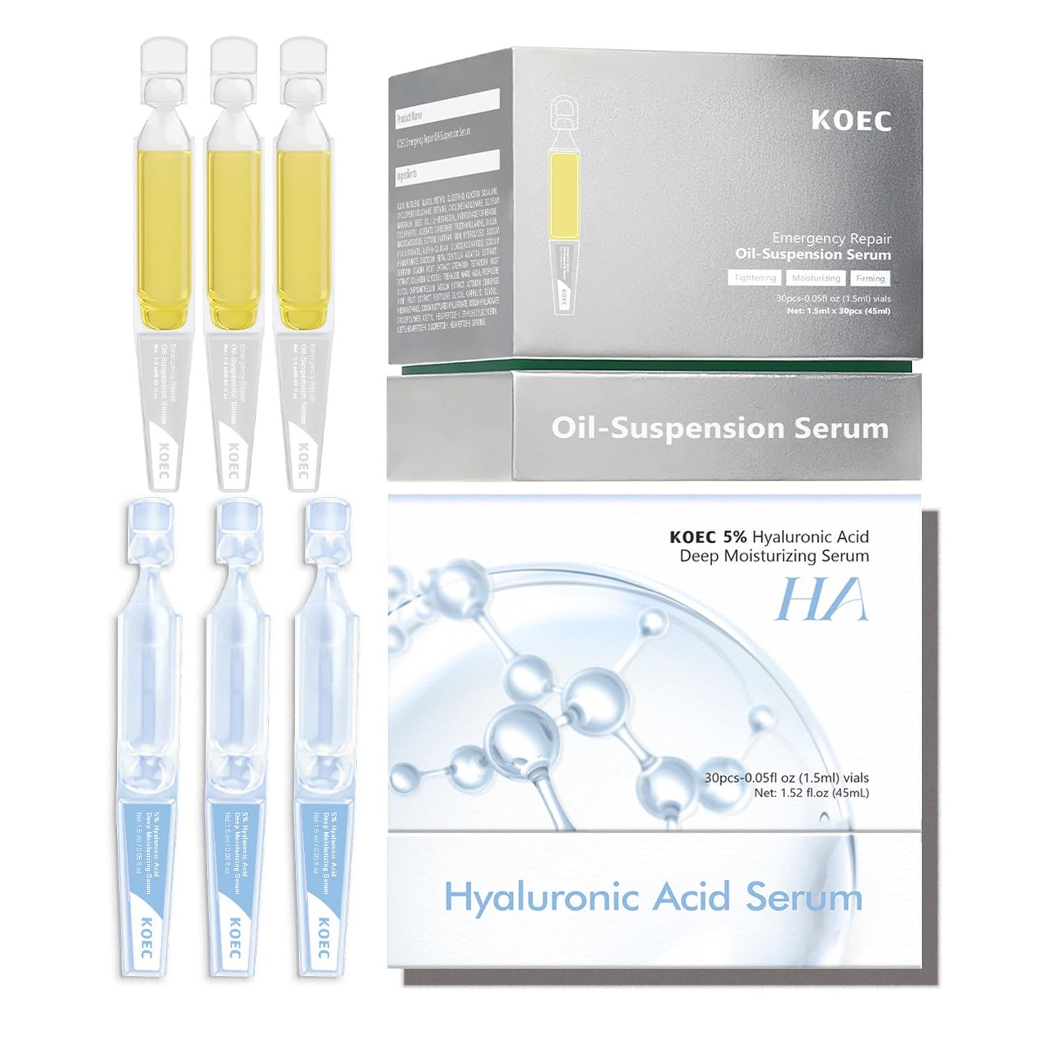 Ultra Hydrating Serum Anti-Aging Collagen Oil-Suspension Serum Tubes Barrier-Repair Firming Water Oil Balance Single-Use Hyaluronic Acid Vials Skincare for Sensitive Skin 2-Pack 60Pcs