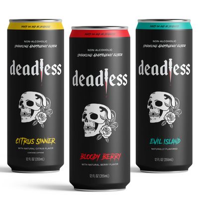 Deadless Adaptogen Drink Elixir - Non-Alcoholic Seltzer for Stress Relief, The Ultimate Party Moment Nootropics Drink Companion (Sparkling Water, 4-Pack, Evil Island)