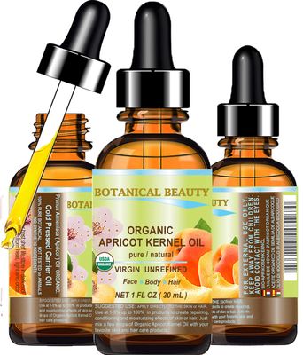 Botanical Beauty ORGANIC APRICOT KERNEL OIL Australian. 100 Pure Virgin Unrefined Cold Pressed Carrier Oil 1 oz- 30 ml. For Face, Hair, Body, Nails, Skin, Anti - aging