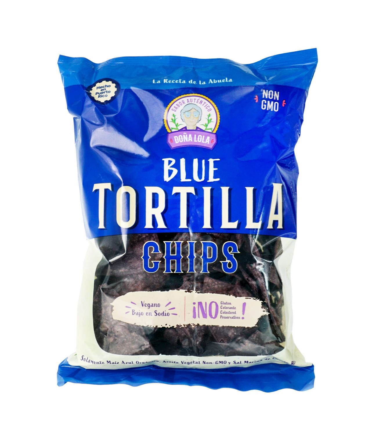 TORTILLA CHIPS DO A LOLA: Organic Blue Corn, Gluten-Free, Plant-based, Low Sodium, No Preservatives, No Coloring, 2-pack, 8oz each NEW Crushing-Free Box