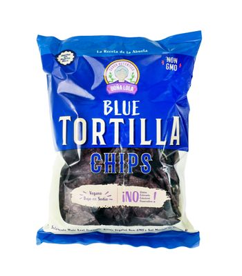 TORTILLA CHIPS DO A LOLA: Organic Blue Corn, Gluten-Free, Plant-based, Low Sodium, No Preservatives, No Coloring, 2-pack, 8oz each NEW Crushing-Free Box