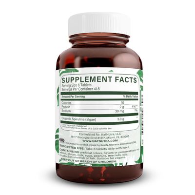 Natural Nutra 100 USDA Organic Spirulina Tablets, Helps Maintain Body Fats, Promotes Liver Health, Promotes Immune System, Helps Improve Metabolism, Promotes Immunity, 300mg, 100 Vegan Tablets