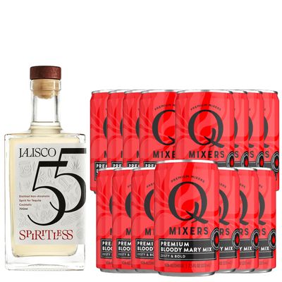 Spiritless Jalisco 55 Distilled Non-Alcoholic Tequila Bundle with Q Mixers Bloody Mary Mix (Bloody Maria) - Premium Zero-Proof Liquor Spirits for a Refreshing Experience 15 PACK