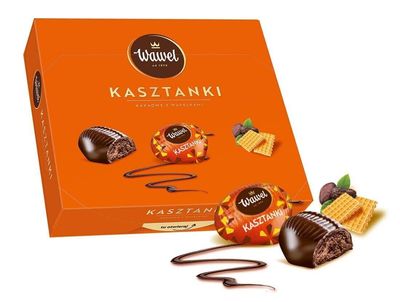 Wawel Kasztanki Kakaowe z Wafelkami Chocolate Filled Cocoa Fudge with Wafer Bits 330g11.64oz Box