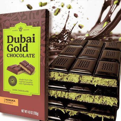DUBAI GOLD Next Level DARK Luxury Kunafa Pistachio Chocolate Bar 4.6oz Gourmet Kataifi Dessert with Belgian Dark Chocolate, Pistachios Manuka Honey Freshly Made in California