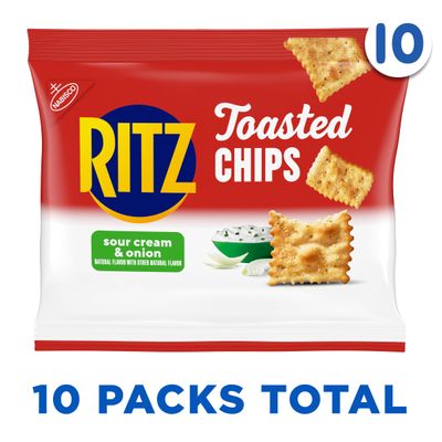 RITZ Toasted Chips Sour Cream and Onion Crackers, Lunch Snacks, 10-1.0 oz Snack Packs