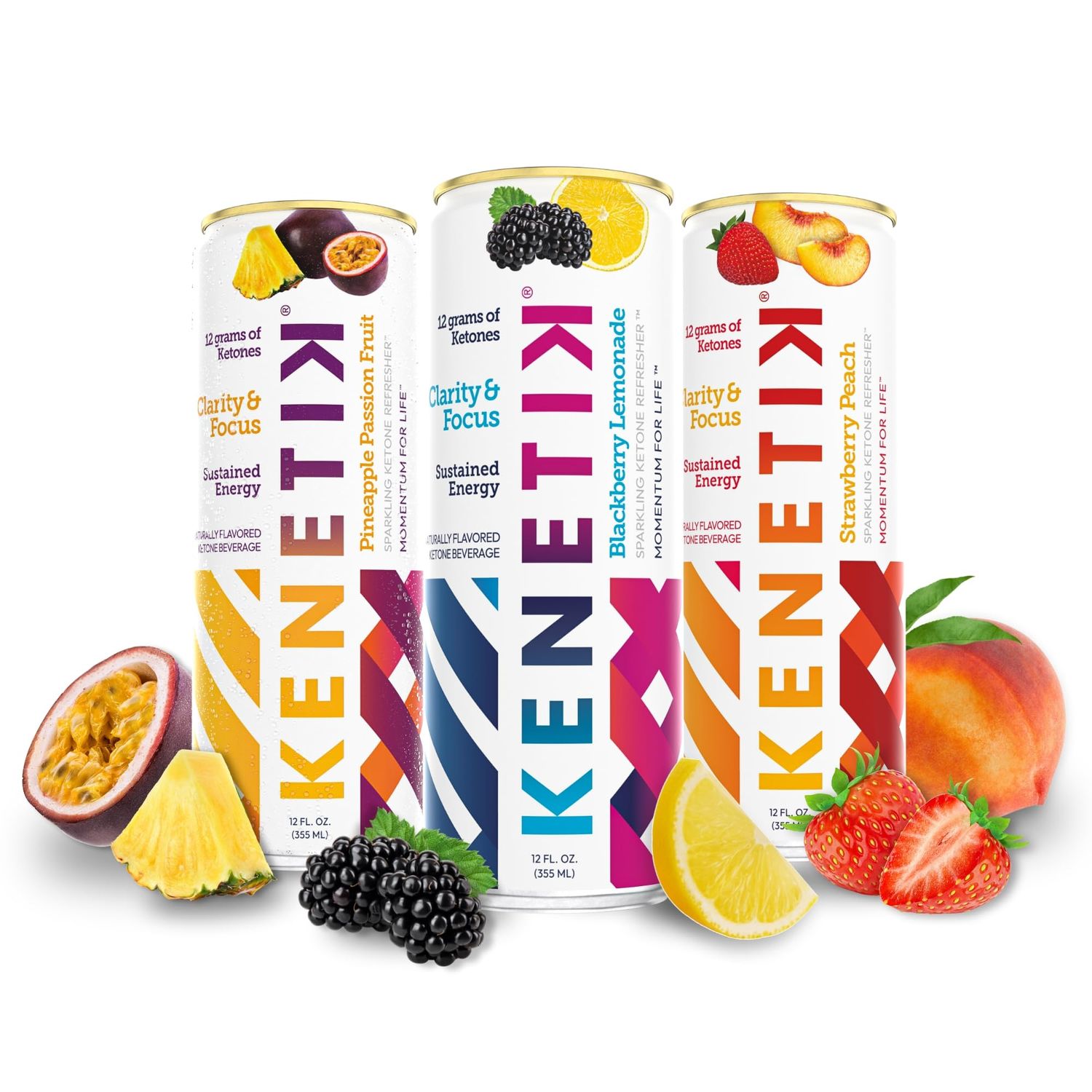 Kenetik Nootropic Ketone Drink, Ketones for Energy Focus, Caffeine Sugar Free, High Performance D-BHB Ketone Mix, Fuel wZero Crash or Jitters, Ready to Drink - Variety 12 Pk