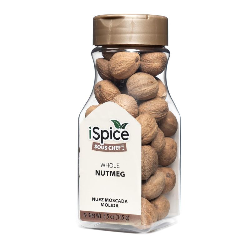 iSpice Premium nutmeg, whole nutmeg is Gluten Free and Non-GMO, 100 Natural, whole is used in Coffee, tea, hot chocolate, curries, sauces, mutton, vegetable recipes 5.5 Oz (155g)