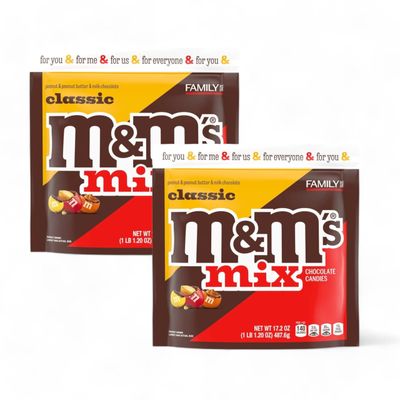 ASSORTIT X MM&#39;S Collab Classic Mix MM&#39;s 17-Oz Resealable Bulk Family Share Size Pouches Bulk (2-Pack) - Perfect for Snacking, Baking, Candy Dishes, and Parties