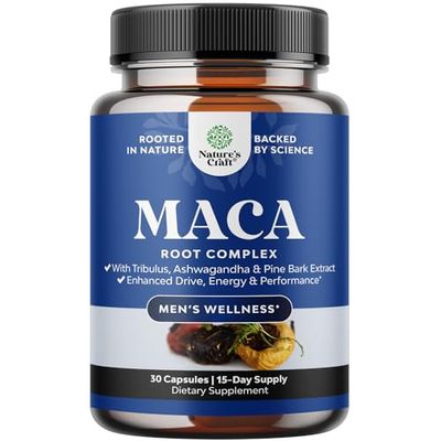 Potent Black Maca Root Capsules for Men - Herbal Wellness Supplement with Siberian Ginseng Ashwagandha and Black Maca Root - Men s Wellness Supplement to Support General Health (Trial Size)