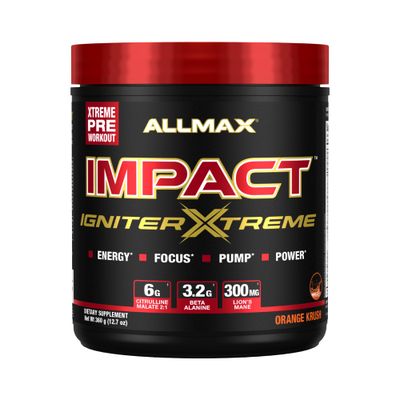 ALLMAX Impact IGNITER Xtreme, Orange Crush - 360 g - Pre-Workout Formula - Improves Energy, Focus, Pumps Power - with Citrulline Malate Beta Alanine - Up to 40 Servings