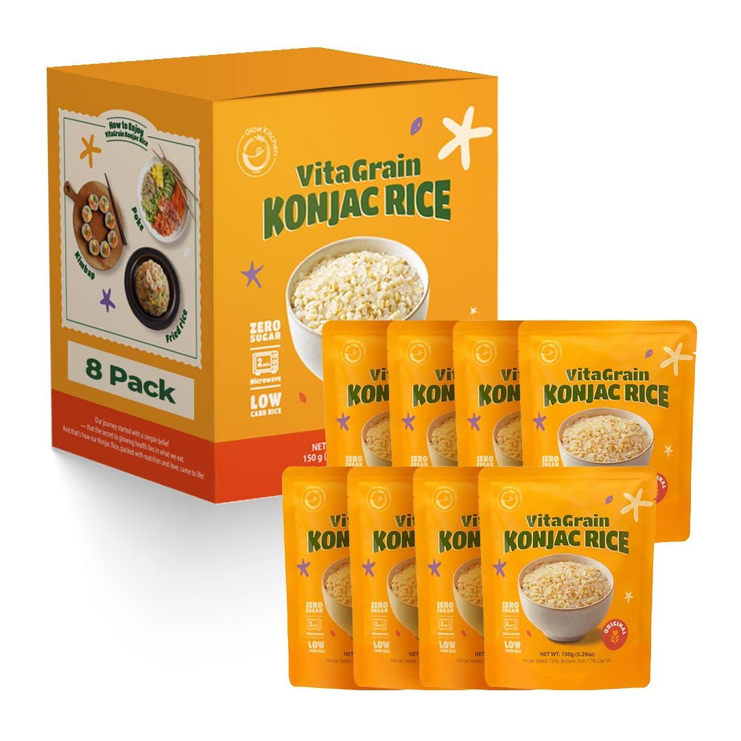 Glow Kitchen VitaGrain Konjac Rice Original 5.29oz (8 Pack) - Supergrain Blend with Konjac, Brown Rice Oats, Sugar-Free, High Fiber, Plant-Based, Low-Fat, Made in Korea