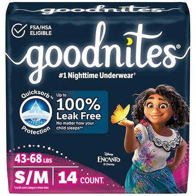 Goodnites Girls&#39; Nighttime Bedwetting Underwear, Size SM (43-68 lbs), 14 Ct