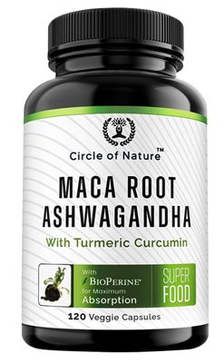 Maca Root, Ashwagandha Root Extract, Capsules for Men Women with Turmeric Curcumin and Bioperine 120 Capsules Made in USA
