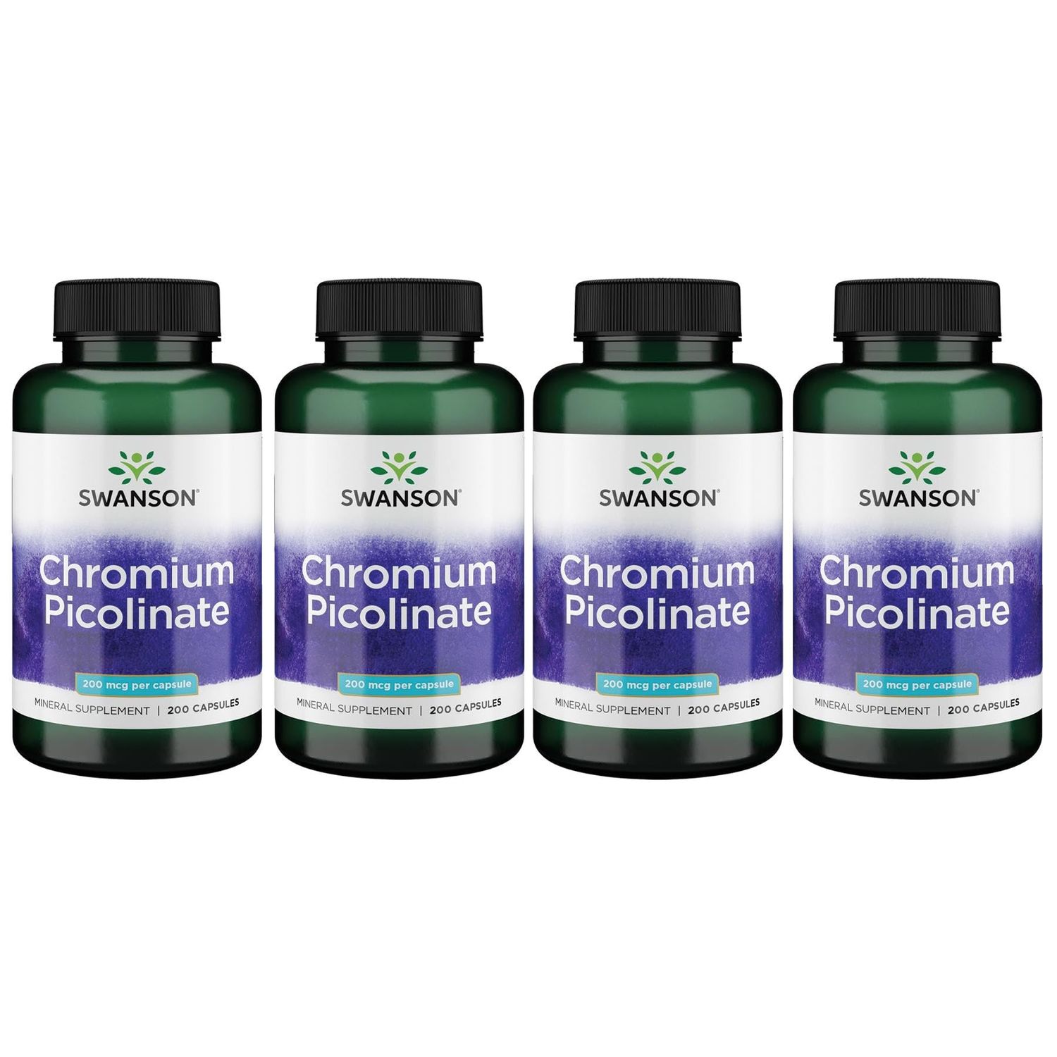 Swanson Chromium Picolinate - Natural Supplement Promoting Metabolism Weight Management - Supports Healthy Blood Sugar Levels Already Within The Normal Range - (200 Capsules, 200mcg Each) 4 Pack
