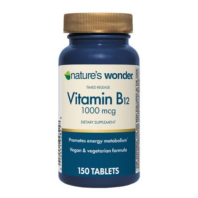 Nature&#39;s Wonder Vitamin B12 1000 mcg Timed Release Tablets for Energy Metabolism, Supports Brain Health and Nervous System Health, 150 Day Supply, 150 Tablets