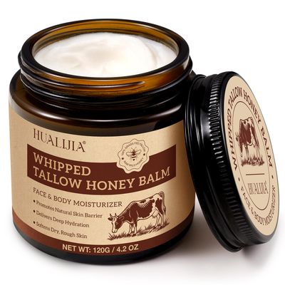 Organic Beef Tallow for Skin, Tallow and Honey Balm (4.2 Oz), Tallow Face Moisturizer, Grass Fed Whipped Beef Tallow with Honey Beeswax - Deeply Hydrates and Moisturizes Face Body, Unscent, No Greasy
