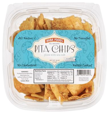 Baba Foods All Natural Pita Chips, Plain with Sea Salt, Kettle Cooked, 16 Ounce (Pack of 8)