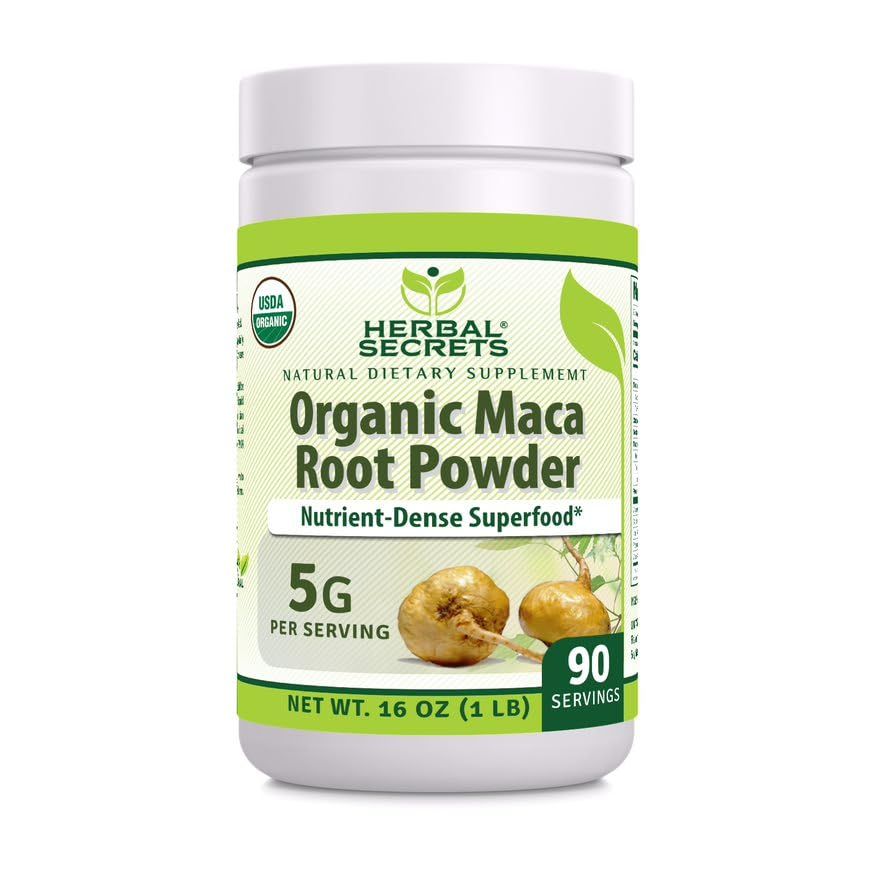Herbal Secrets USDA Organic Maca Root Powder Supplement 16 Oz 5 Grams per Serving Non-GMO Gluten Free Made in USA