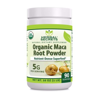 Herbal Secrets USDA Organic Maca Root Powder Supplement 16 Oz 5 Grams per Serving Non-GMO Gluten Free Made in USA