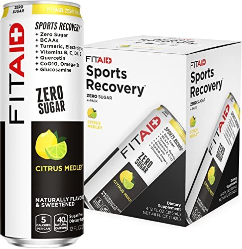 FITAID ZERO, Keto-Friendly, Number 1 Post-Workout Recovery Drink, Contains Zero Sugar, BCAAs, Glucosamine, Green Tea, 5 Calories, 12 Fl Oz (Pack of 4)
