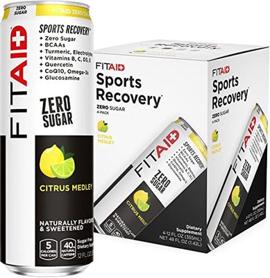 FITAID ZERO, Keto-Friendly, Number 1 Post-Workout Recovery Drink, Contains Zero Sugar, BCAAs, Glucosamine, Green Tea, 5 Calories, 12 Fl Oz (Pack of 4)