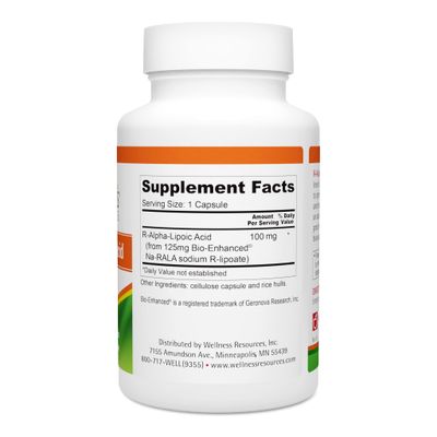 Wellness Resources R Alpha Lipoic Acid RALA Supplement - 90 Capsules - Stabilized R-Lipoic Acid with Bio-Enhanced Na-RALA for Maximum Bioavailability - R-Ala Non-GMO and Gluten Free