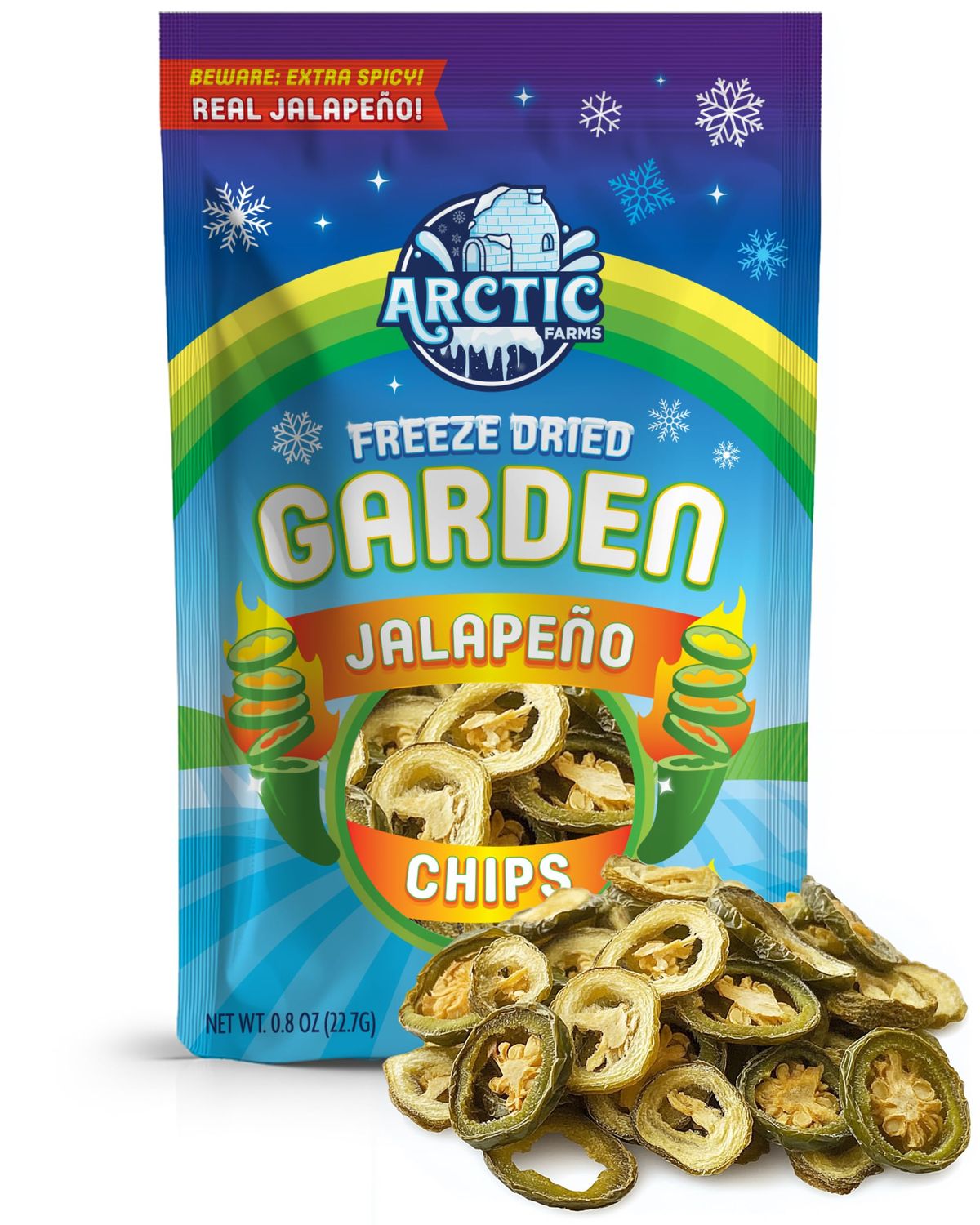 Arctic Farms Garden Freeze Dried Jalapeno Chips, Extra Spicy, Crunchy (Large Bag)