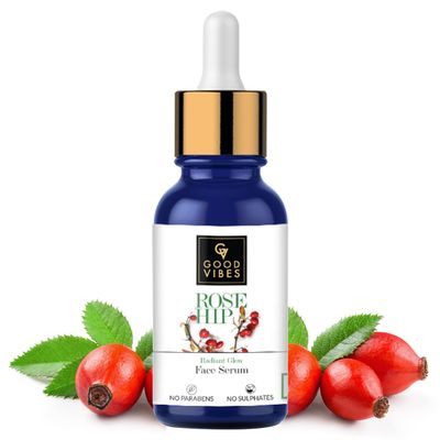 Good Vibes Rosehip Face Serum with Vitamin E Hydrating Serum for Reducing Dark Circle Spots Ideal for Dry Dehydrated Skin 0.34 Fl Oz10ml
