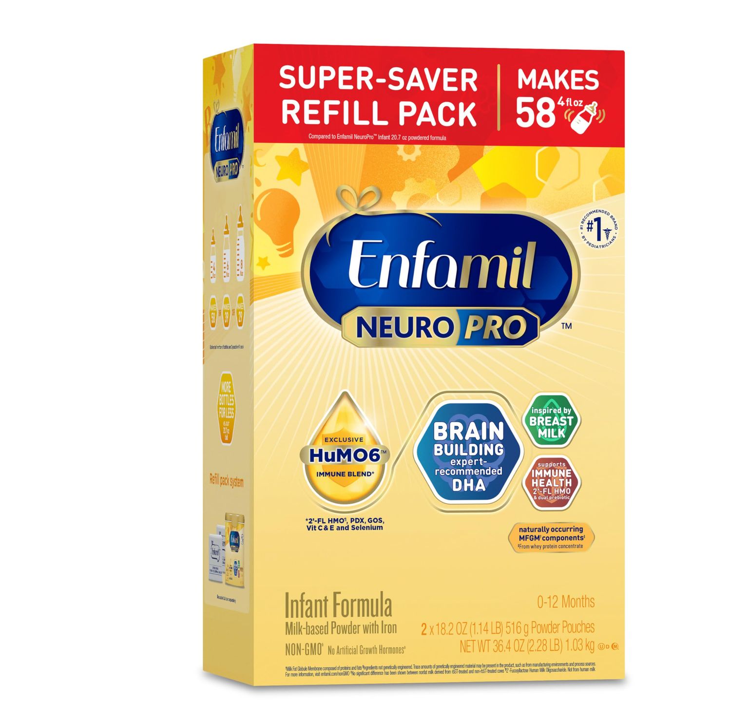 Enfamil NeuroPro Baby Formula, MFGM 5-Year Benefit, Expert-Recommended Brain-Building Omega-3 DHA, Exclusive Immune Supporting HuMO6 Blend, Infant Formula Powder, Baby Milk, 36.4 Oz