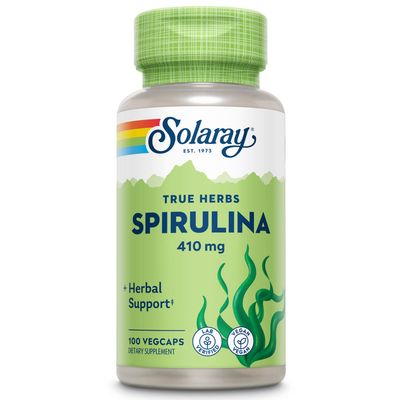 SOLARAY Spirulina 410mg Algae Superfood Supports Energy, Vitality Overall Health 100ct, 100 Serv.