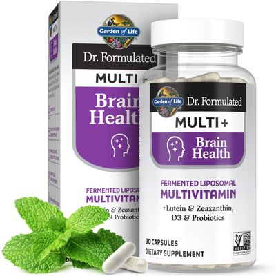 Garden of Life Dr Formulated Multi Brain Health, Fermented Liposomal Multivitamin Lutein Zeaxanthin, Vitamin D3 Probiotics - Memory Focus Support, Digestive Immune Health, 30 Capsules