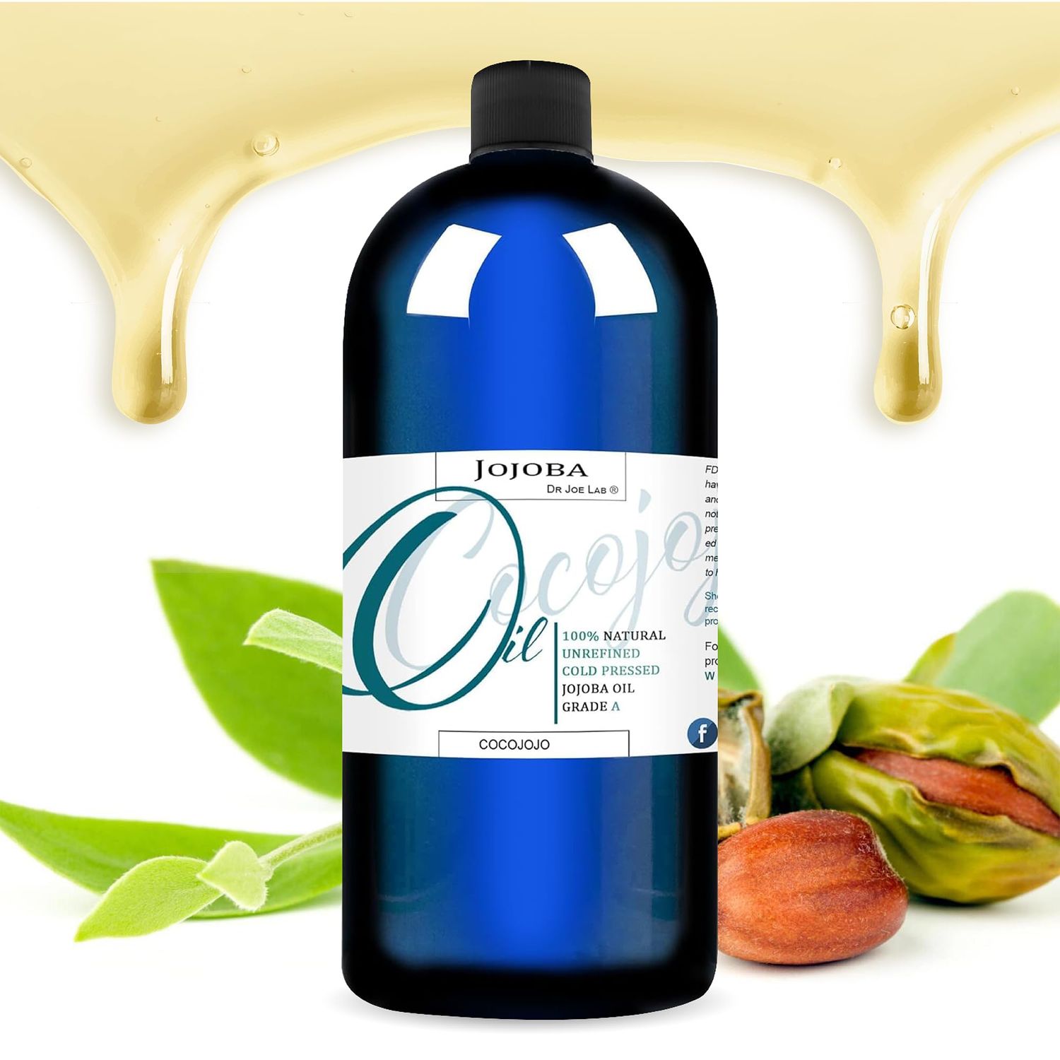 Dr Joe Lab Jojoba Oil Organic, Jojoba Oil for Hair Growth, Jojoba Oil for Skin, Jojoba Oil for Face, 100 Pure Natural, Cold Pressed, Deep Moisturizing Anti-Aging, Essential Oils - 32 Fl Oz