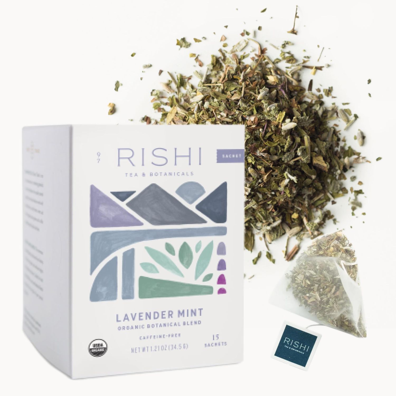 Rishi Tea Lavender Mint Herbal Tea - Organic, Caffeine Free Sachet Bags, Calming Lavender with Peppermint Sage - 15 Count (Pack of 1)