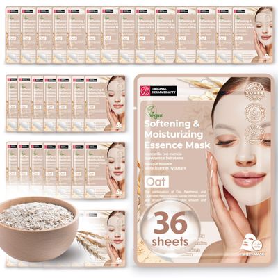 Innerest Original Derma Beauty Collagen Face Masks 36 PK Vegan Ultra Moisturizing Face Masks Skincare Sheet Masks Set for Beauty Personal Care Korean Face Mask (Oat)