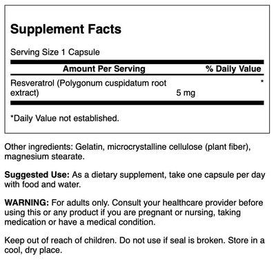 Swanson Resveratrol Polygonum Cuspidatum Extract 5 Milligrams 60 Capsules