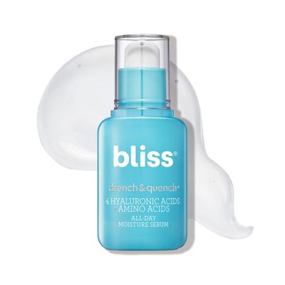 Bliss Drench Quench Hyaluronic Acid Serum with Amino Acids Multi-Layer Moisture Plumping Lightweight Water-Based Formula For All Skin Types Clean, Vegan, Cruelty-Free 1 Fl Oz